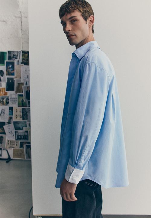 H&M - H&M Atelier: Striped cotton shirt - light blue striped