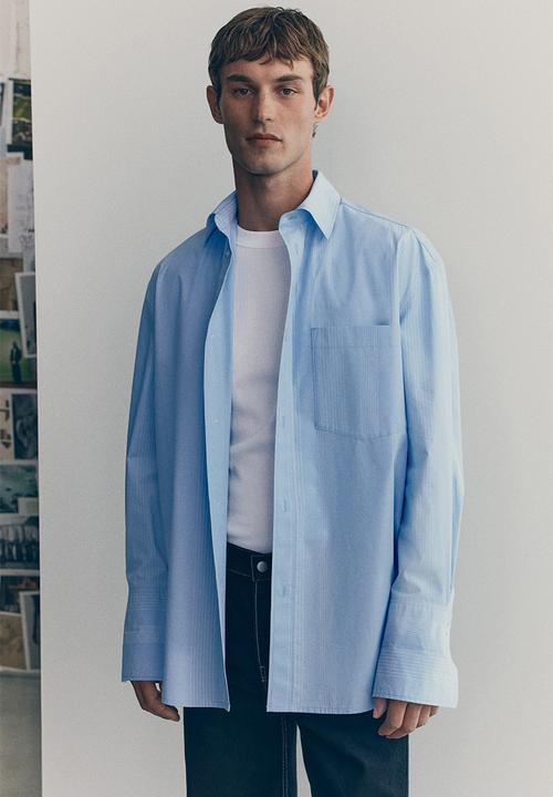 H&M - H&M Atelier: Striped cotton shirt - light blue striped