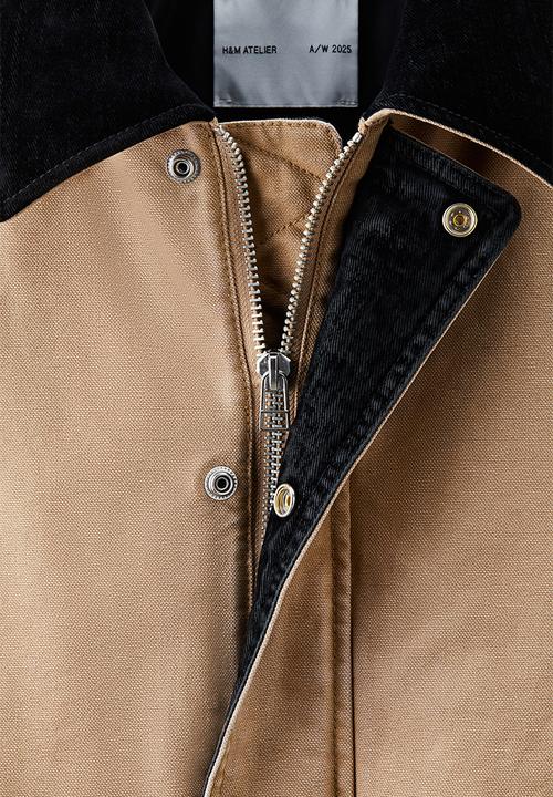H&M - H&M Atelier:  Short canvas workwear jacket - beige/black