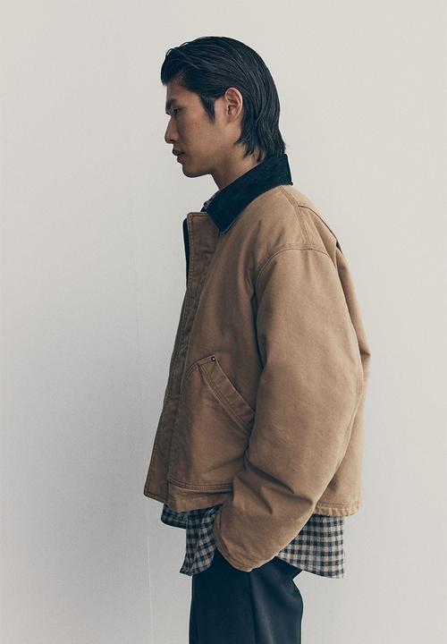 H&M - H&M Atelier:  Short canvas workwear jacket - beige/black