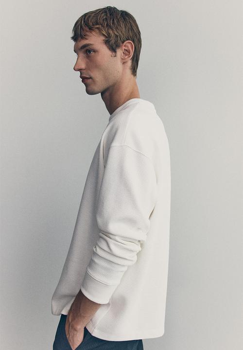 H&M - H&M Atelier: Waffled long-sleeved top - white
