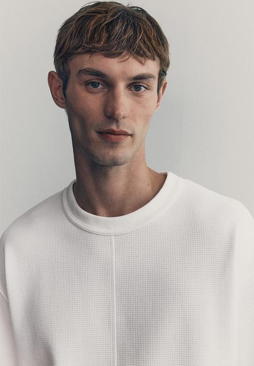 H&M - H&M Atelier: Waffled long-sleeved top - white