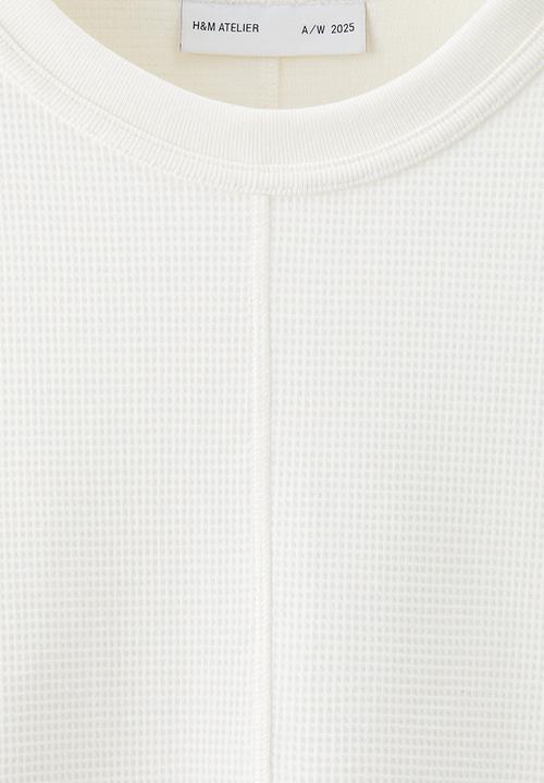 H&M - H&M Atelier: Waffled long-sleeved top - white