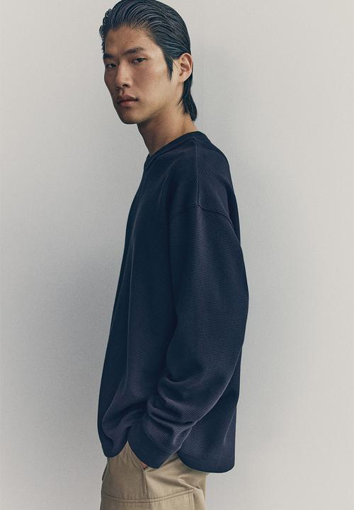 H&M - H&M Atelier: Waffled long-sleeved top - blue