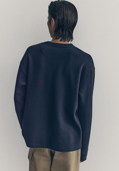 H&M - H&M Atelier: Waffled long-sleeved top - blue