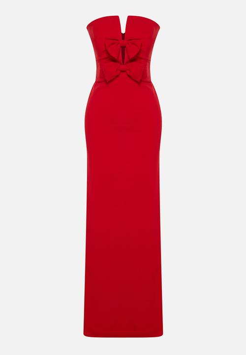 Trendyol - Bow Detailed Woven Long Elegant Evening Dress - Red