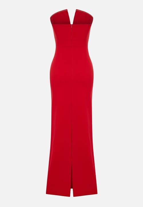 Trendyol - Bow Detailed Woven Long Elegant Evening Dress - Red