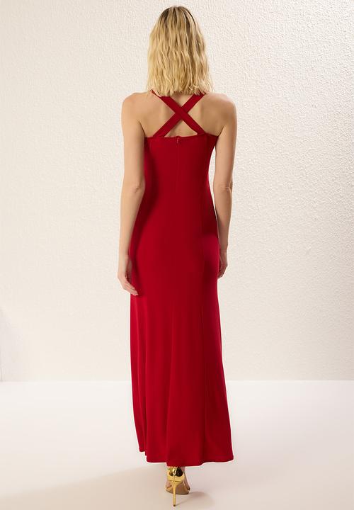 Trendyol - Fish knitted maxi elegant evening dress - red