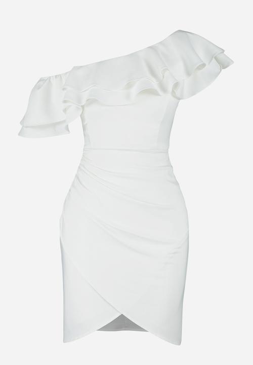 Trendyol - Flounce Detailed Lined Short Evening Dress - White