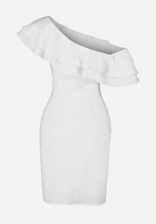 Trendyol - Flounce Detailed Lined Short Evening Dress - White
