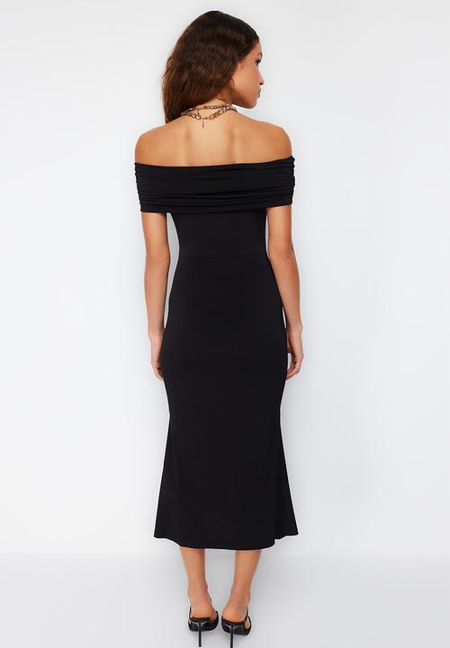 Trendyol - Fitted Knitted Elegant Evening Dress - Black