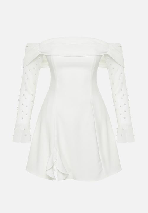 Trendyol - A-Line Lined Woven Short  Evening Dress - White
