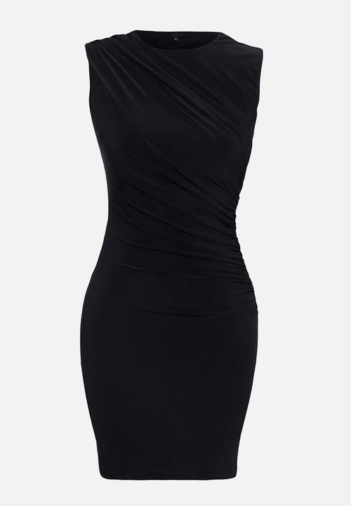 Trendyol - Bodycon pleated knitted short elegant evening dress - black