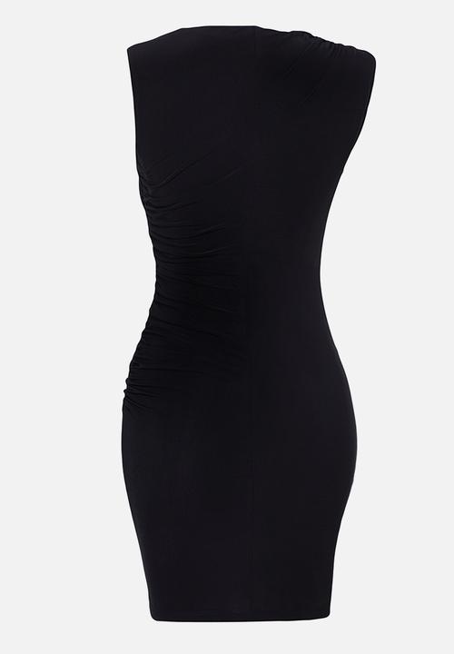 Trendyol - Bodycon pleated knitted short elegant evening dress - black