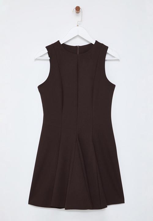 Trendyol - Flare crew neck mini woven dress - brown
