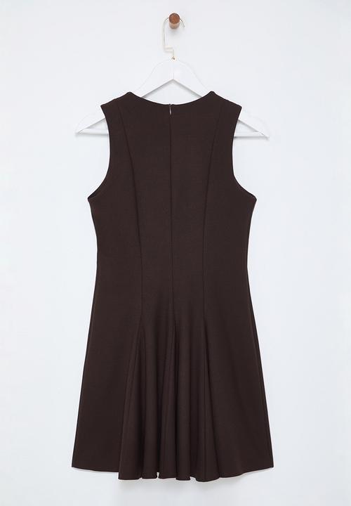 Trendyol - Flare crew neck mini woven dress - brown