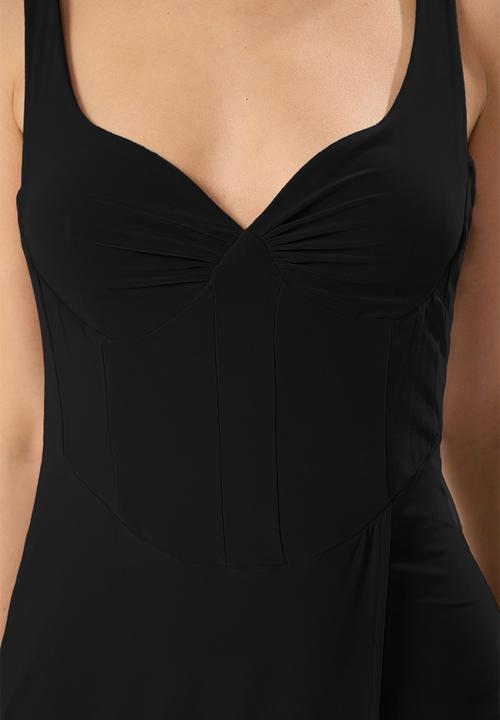 Trendyol - Drape woven midi unlined evening dress - black
