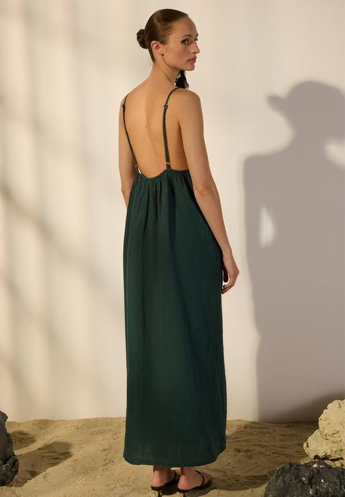 Trendyol - 100% Linen Back Detail Maxi Dress 