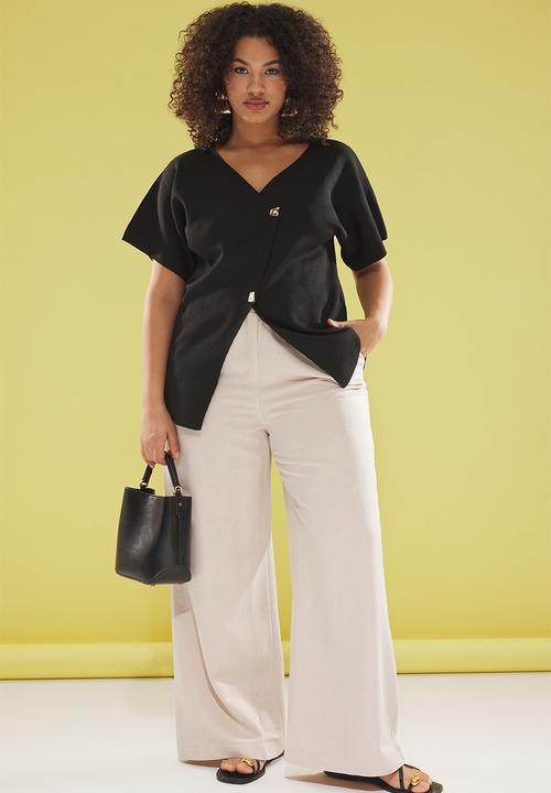 Trendyol - Buttoned asymmetric closure knit blouse - black