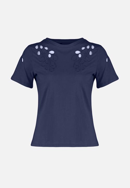 Trendyol - Brode embroidered knitted top - navy blue