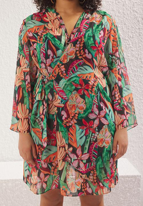 Trendyol - Chiffon double breasted closure mini beach wear plus size dress - multi