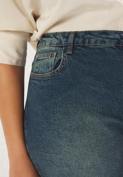 Trendyol - High waist comfort vintage washed mom fit plus size jeans - dark blue