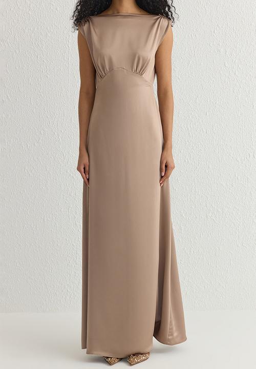 Trendyol - Lined Satin Woven Long Elegant Dress - Mink