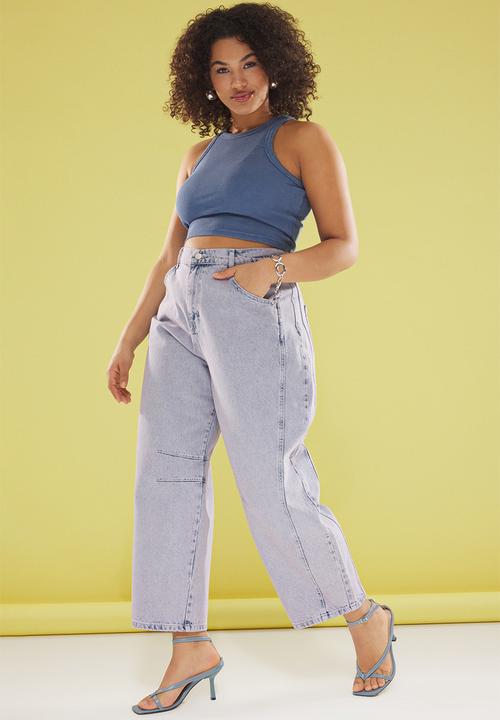 Trendyol - High waist baggy fit plus size jeans - light blue