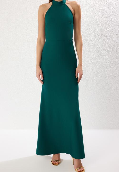 Trendyol - Fish Cut Woven Maxi Chic Evening Dress - Emerald