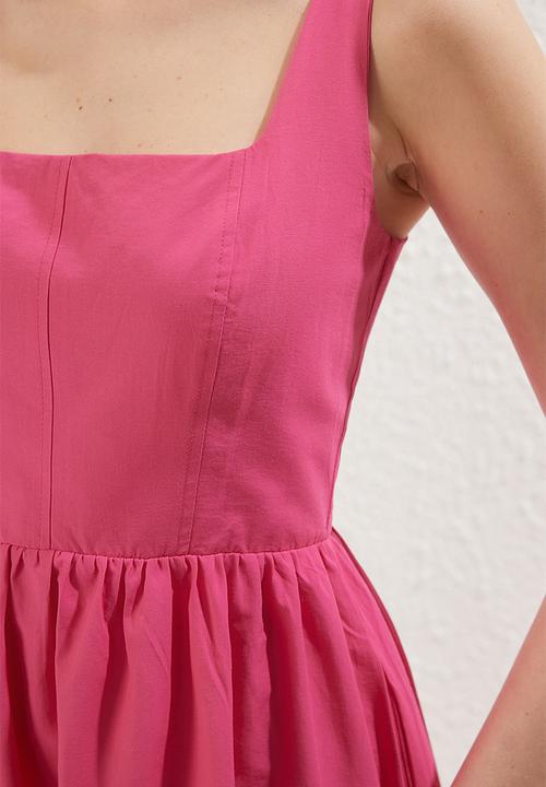 Trendyol - Midi corset with stitching detail midi woven dress - fuchsia