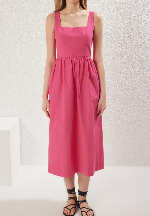 Trendyol - Midi corset with stitching detail midi woven dress - fuchsia