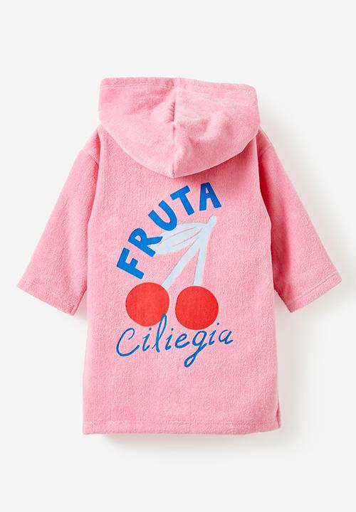 Cotton On - Baby zip through hooded towel - marshmallow/cherry