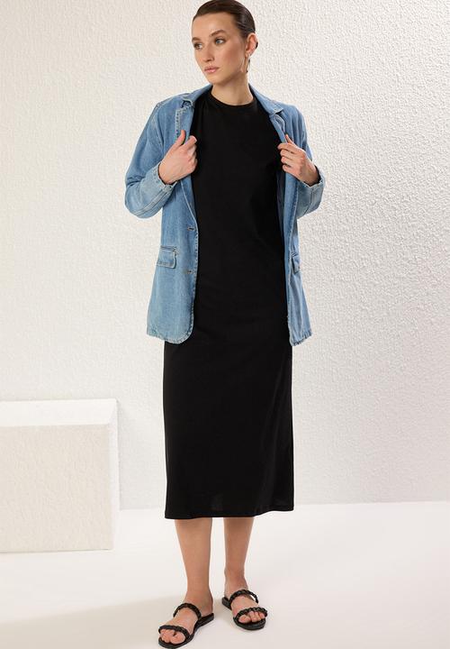 Trendyol - Padded Knitted Undershirt Dress - Black