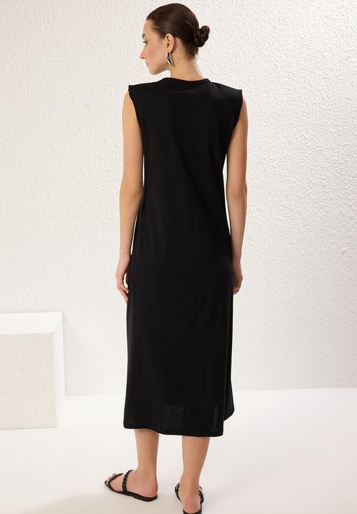 Trendyol - Padded Knitted Undershirt Dress - Black
