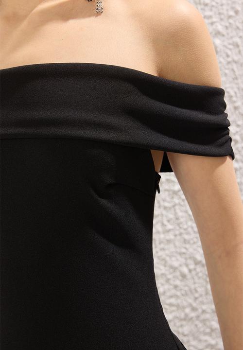 Trendyol - Carmen neck knitted midi evening dress - black