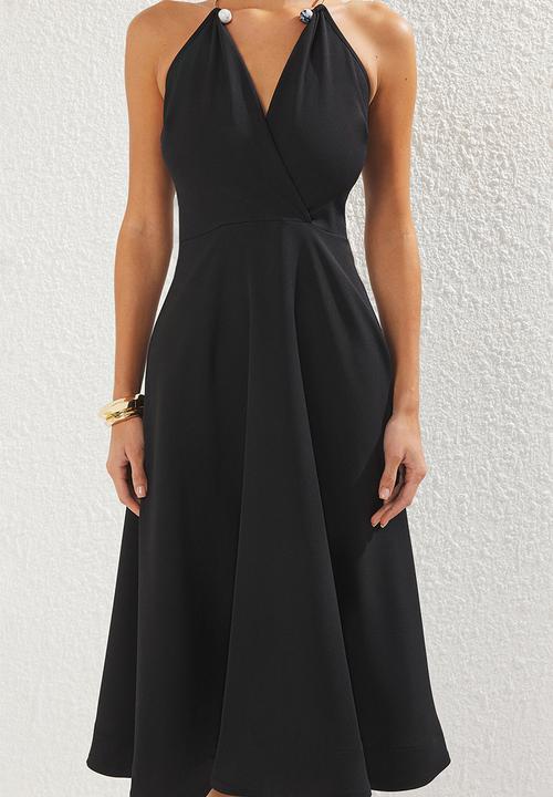 Trendyol - Detachable neck accessory woven evening dress - black