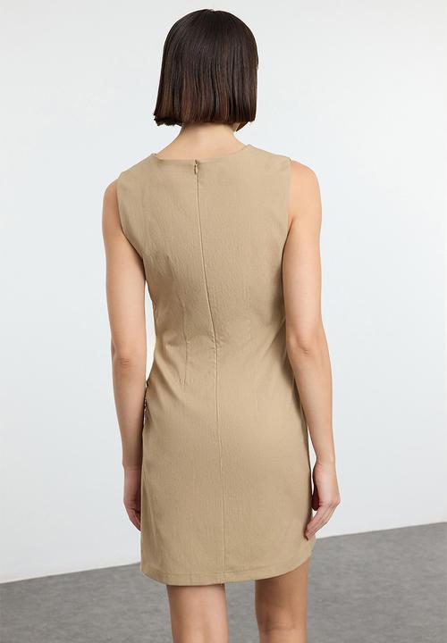 Trendyol - Plain bodycon mini drape detailed woven dress - camel