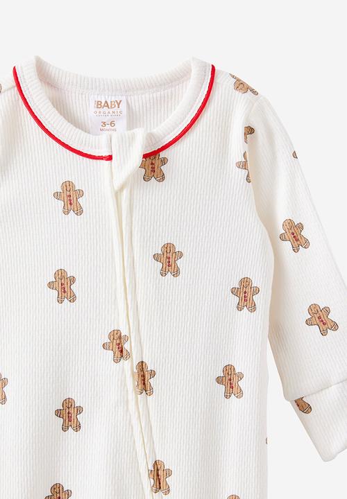 Cotton On - Organic pointelle zip romper - milk/gingerbread man