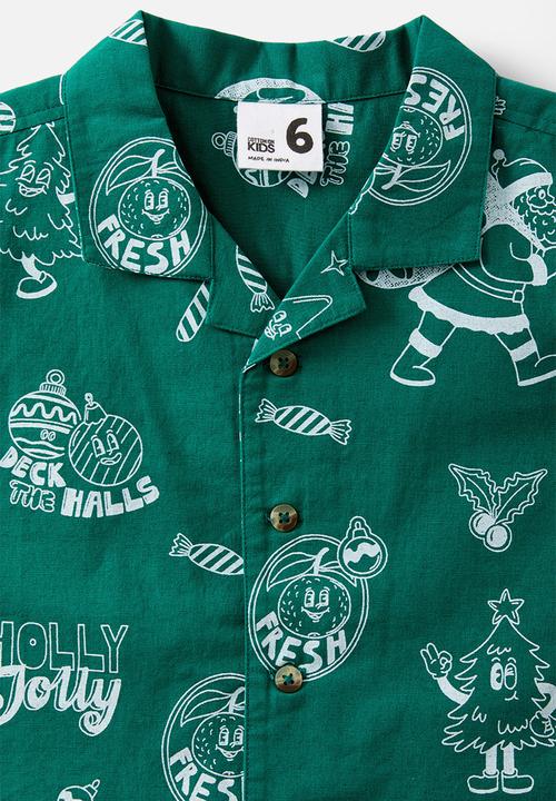 Cotton On - Cabana short sleeve shirt - deep mint/xmas
