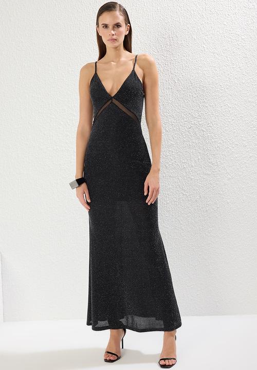 Trendyol - Glitter Knitted Elegant Maxi Evening Dress - Black