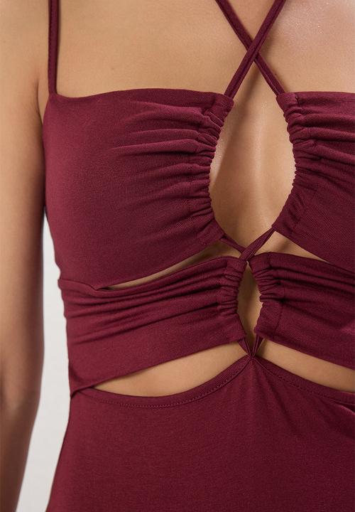 Trendyol - Cut Out/Window Maxi Dress - Burgundy