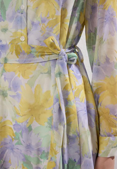 Trendyol - Belted flare floral chiffon flight flight woven mini dress - mint