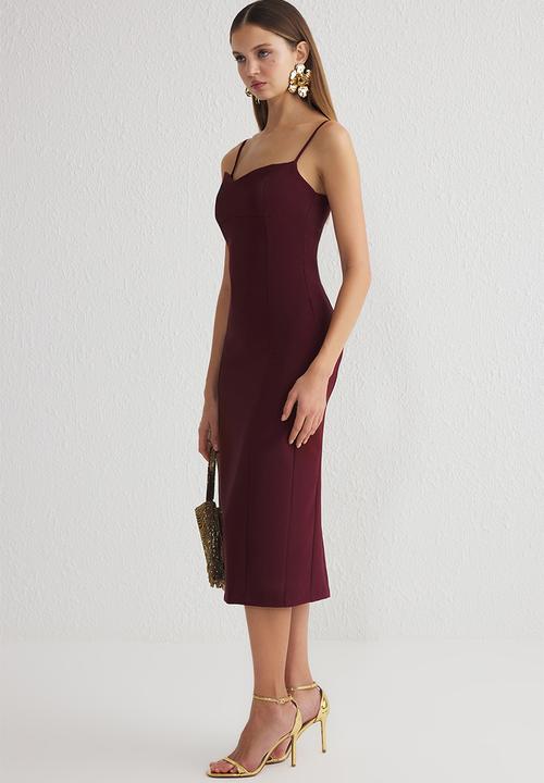 Trendyol - Bodycon woven midi chic evening dress - burgundy