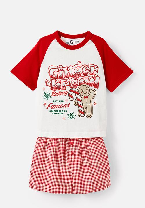 Cotton On - Kids  boxer pj set family christmas - varsity red gingham/gingerbread bakery