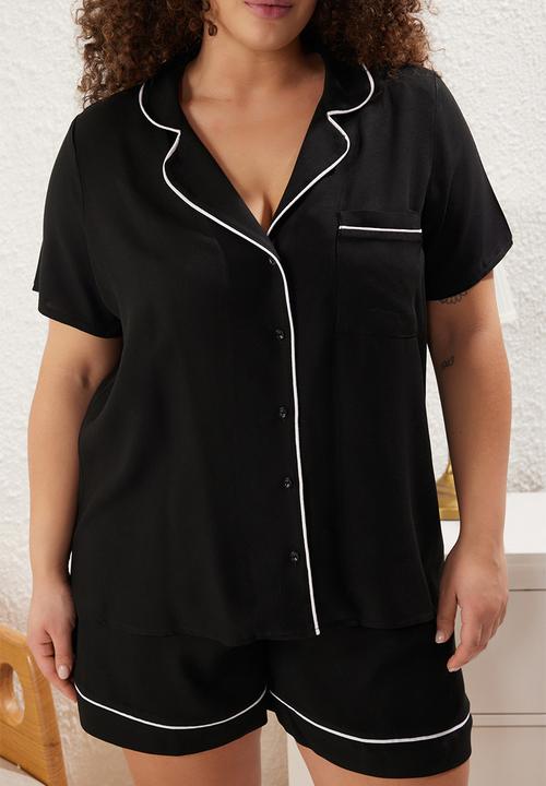 Trendyol - Piping Detailed Viscose Woven Pajama Set -  Black 
