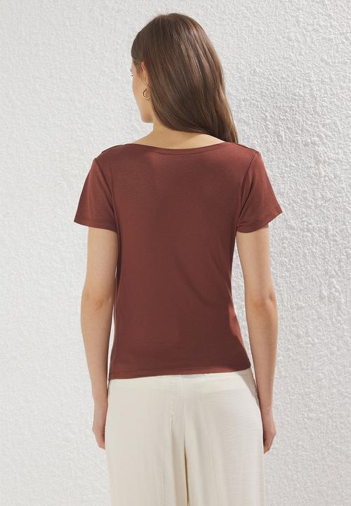 Trendyol - Drape detailed fitted knitted blouse - brown
