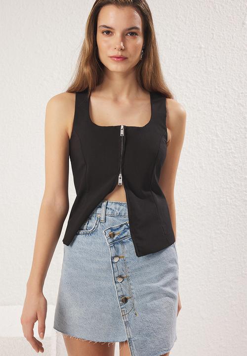 Trendyol - Asymmetrical Mini Denim Skirt - Light blue