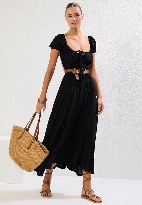 Trendyol - Maxi Woven Gipsy Detail Dress - Black
