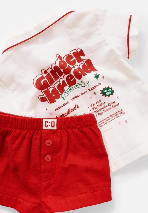 Cotton On - Baby woven pj set family christmas - varsity red/gingerbread bakery