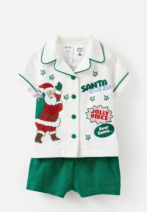 Cotton On - Baby woven pj set family christmas - deep mint/santa wish list